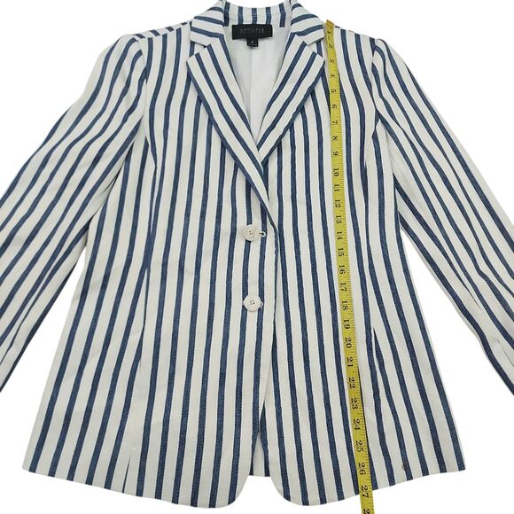 Carlisle Sport Blazer Jacket Womens 6 White Navy Striped Linen Blend Two Button - Picture 9 of 11